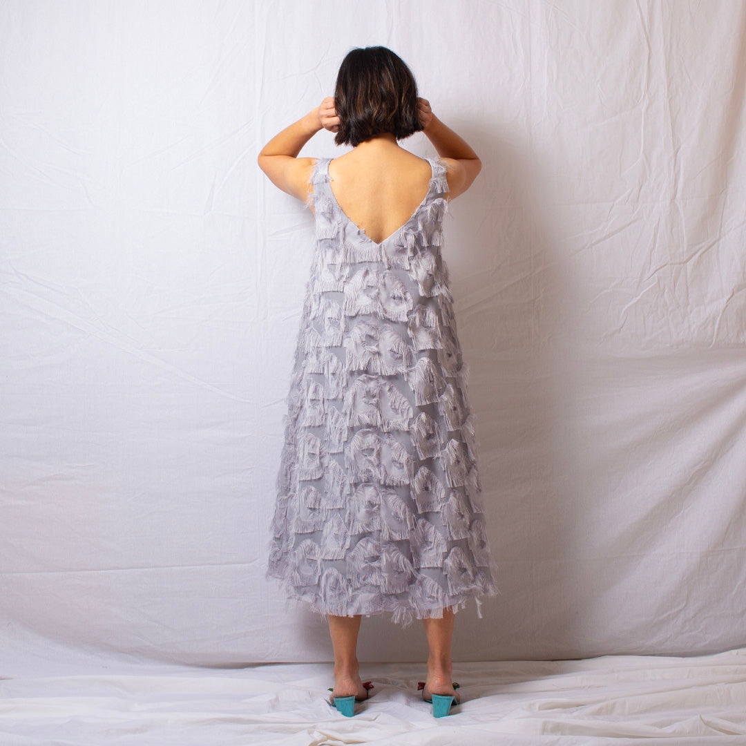 Feather Dress in Dove Grey