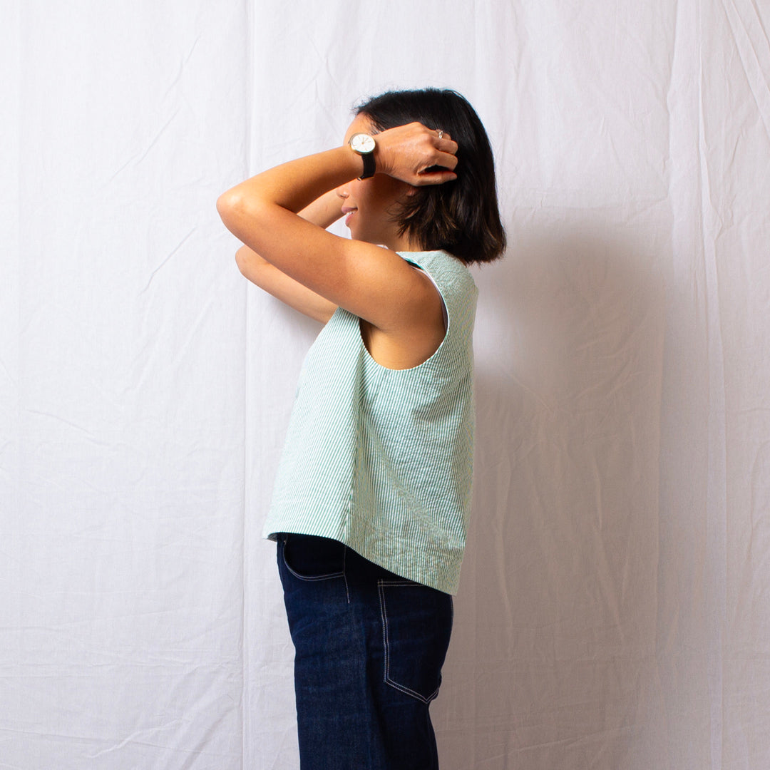 Frame Top in Green and White Stripe