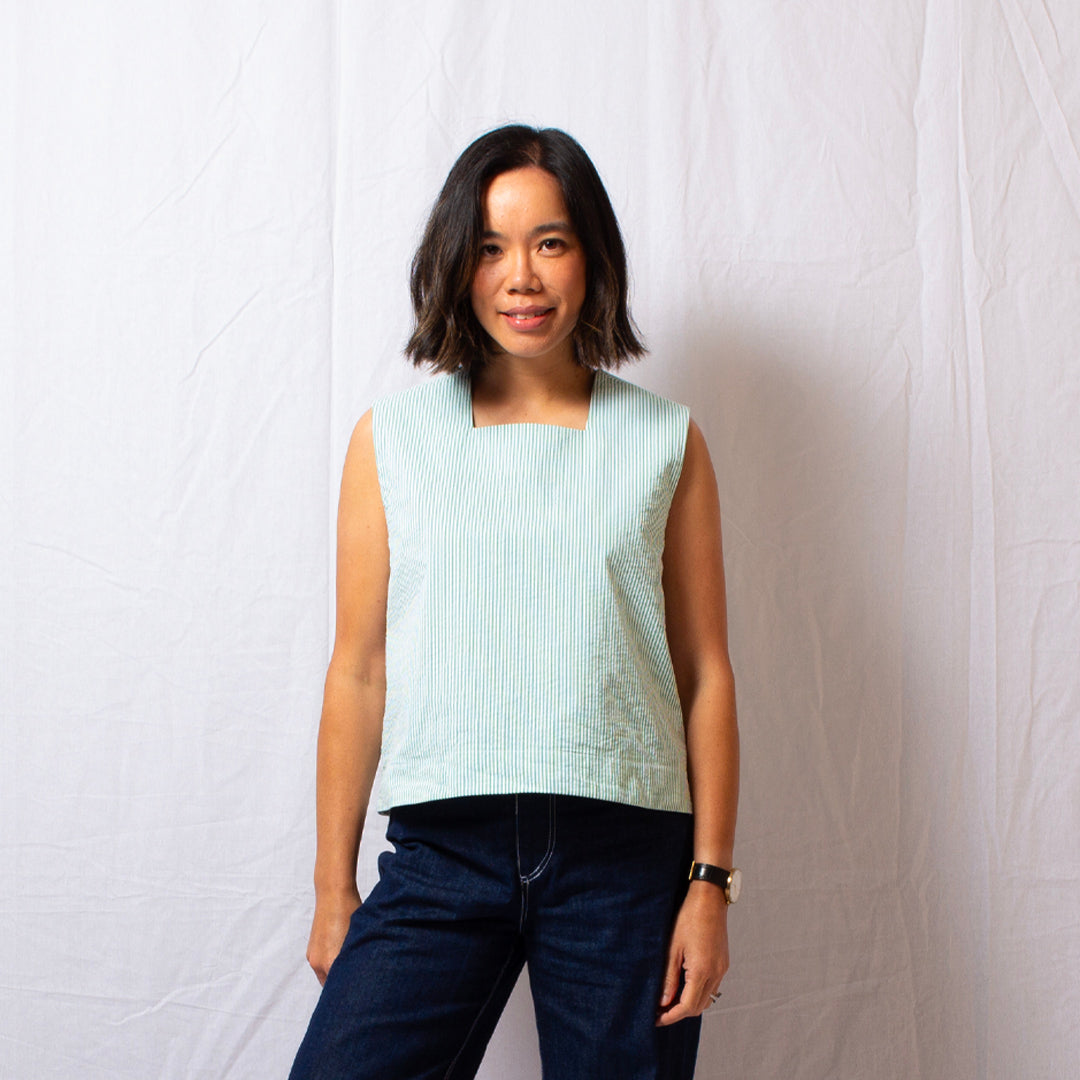 Frame Top in Green and White Stripe