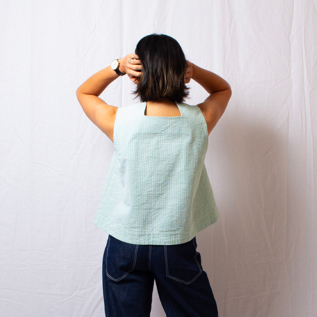 Frame Top in Green and White Stripe