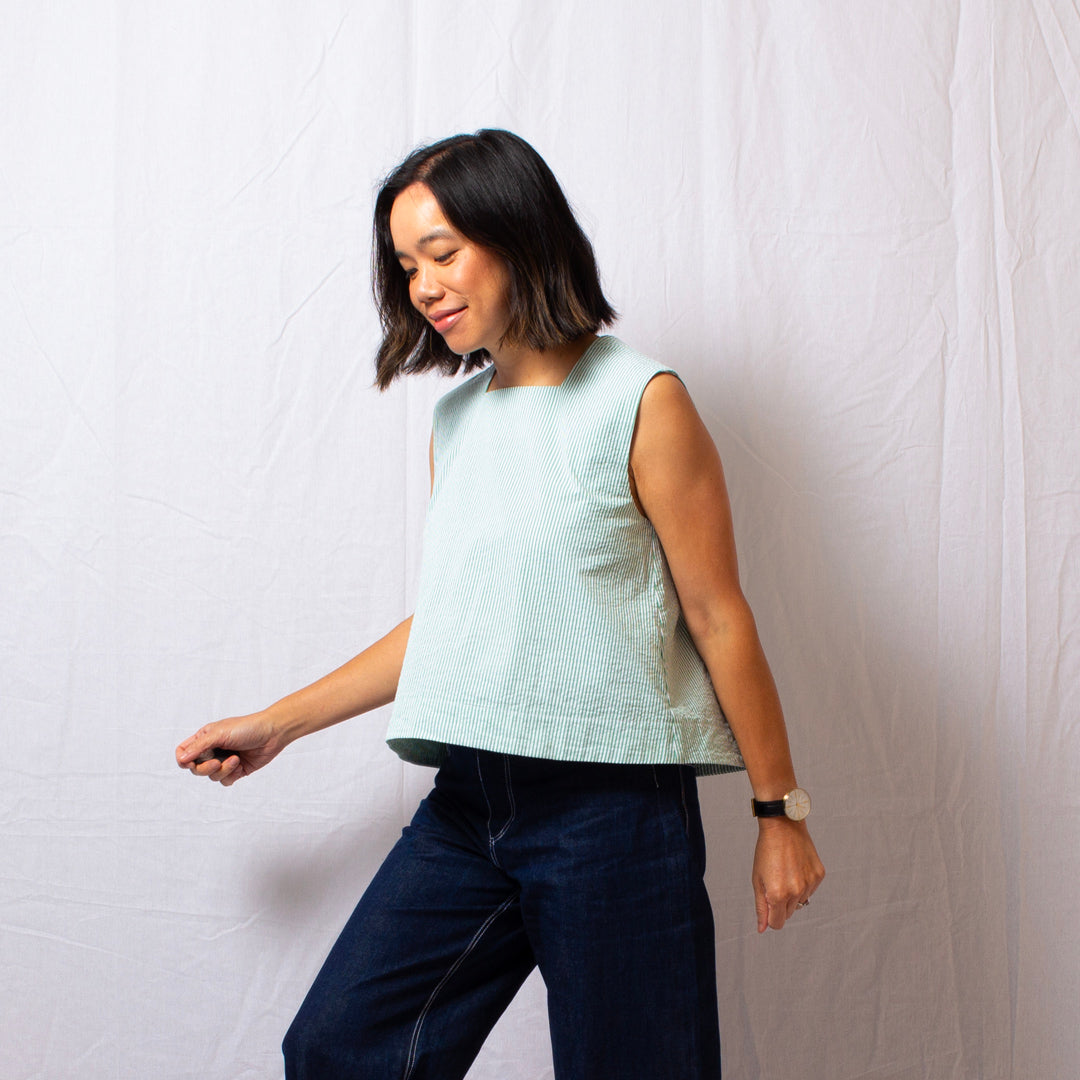 Frame Top in Green and White Stripe