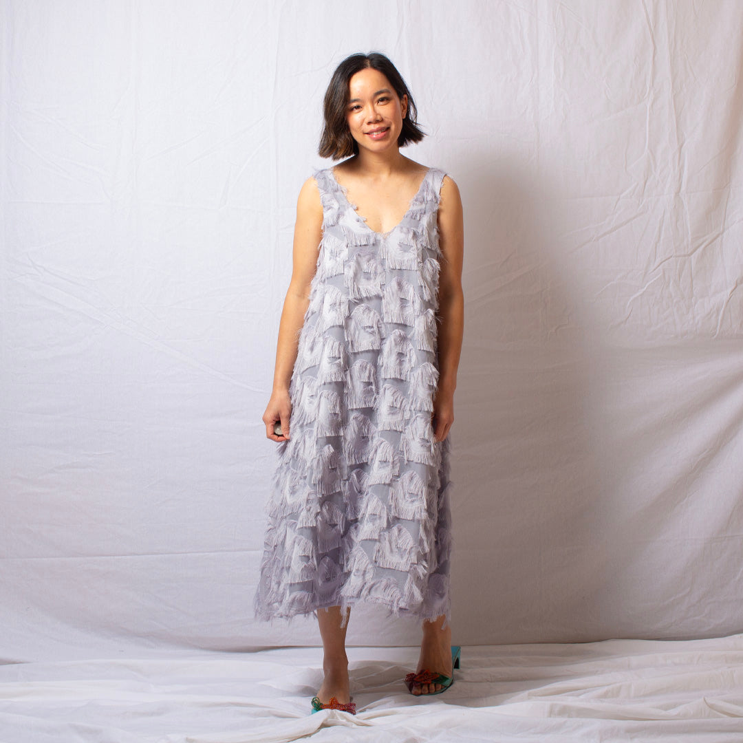 Feather Dress in Dove Grey