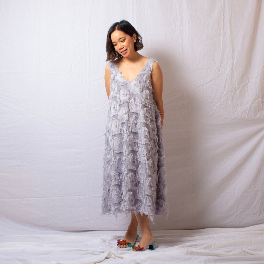 Feather Dress in Dove Grey