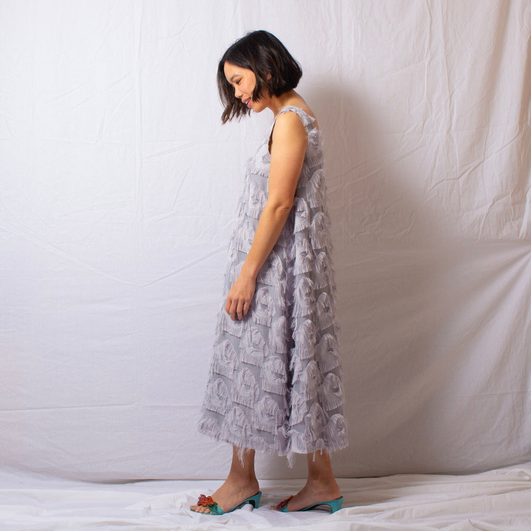 Feather Dress in Dove Grey