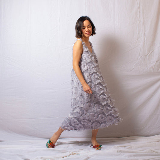 Feather Dress in Dove Grey